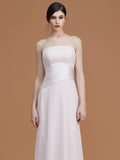 A-Line/Princess Strapless Sleeveless Floor-Length Ruched Chiffon Bridesmaid Dresses Evening Prom Dress