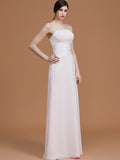 A-Line/Princess Strapless Sleeveless Floor-Length Ruched Chiffon Bridesmaid Dresses Evening Prom Dress