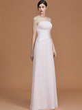 A-Line/Princess Strapless Sleeveless Floor-Length Ruched Chiffon Bridesmaid Dresses Evening Prom Dress