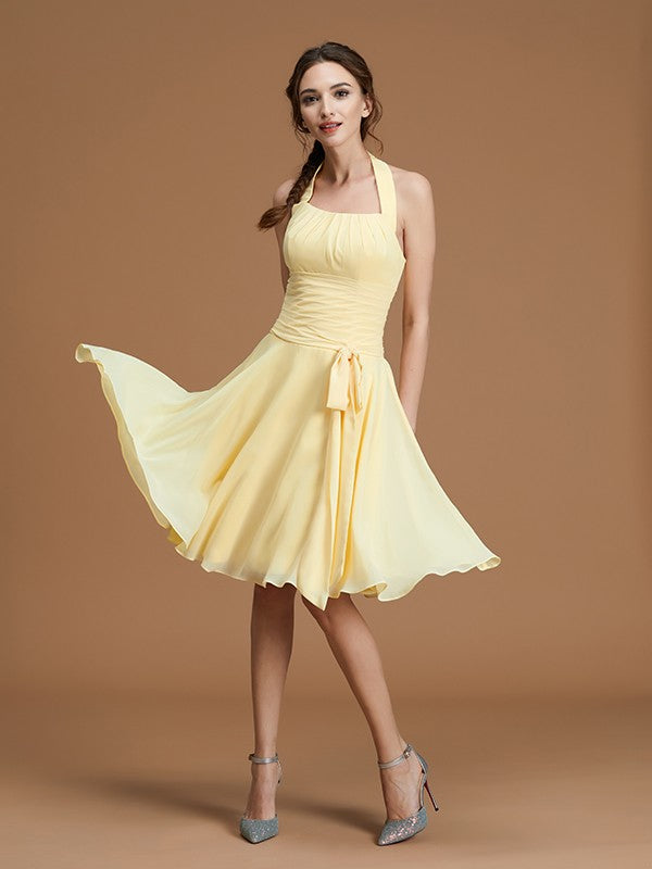 A-Linie/Princess-Linie Neckholder Ärmellos Kurz/Mini Rüschen Chiffon Brautjungfernkleider Kleid für Hochzeitsgäste