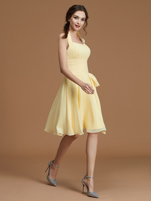 A-Linie/Princess-Linie Neckholder Ärmellos Kurz/Mini Rüschen Chiffon Brautjungfernkleider Kleid für Hochzeitsgäste