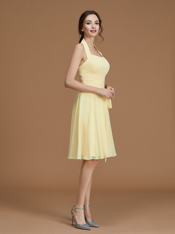 A-Linie/Princess-Linie Neckholder Ärmellos Kurz/Mini Rüschen Chiffon Brautjungfernkleider Kleid für Hochzeitsgäste