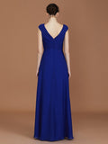 A-Line/Princess V-neck Sleeveless Floor-Length Chiffon Ruffles Bridesmaid Dresses Evening Prom Dress