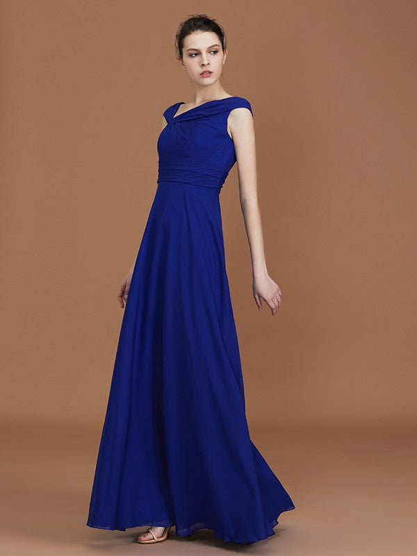 A-Line/Princess V-neck Sleeveless Floor-Length Chiffon Ruffles Bridesmaid Dresses Evening Prom Dress