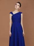 A-Line/Princess V-neck Sleeveless Floor-Length Chiffon Ruffles Bridesmaid Dresses Evening Prom Dress