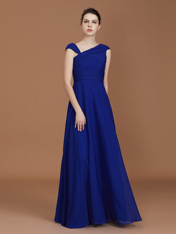 A-Line/Princess V-neck Sleeveless Floor-Length Chiffon Ruffles Bridesmaid Dresses Evening Prom Dress