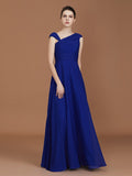 A-Line/Princess V-neck Sleeveless Floor-Length Chiffon Ruffles Bridesmaid Dresses Evening Prom Dress