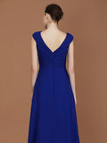 A-Line/Princess V-neck Sleeveless Floor-Length Chiffon Ruffles Bridesmaid Dresses Evening Prom Dress