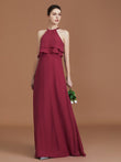 A-Line/Princess Scoop Sleeveless Floor-Length Ruffles Chiffon Bridesmaid Dress Ruffles Evening Dress