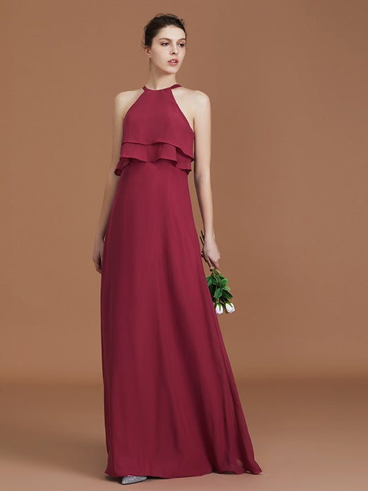 A-Line/Princess Scoop Sleeveless Floor-Length Ruffles Chiffon Bridesmaid Dress Ruffles Evening Dress