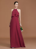 A-Line/Princess Scoop Sleeveless Floor-Length Ruffles Chiffon Bridesmaid Dress Ruffles Evening Dress