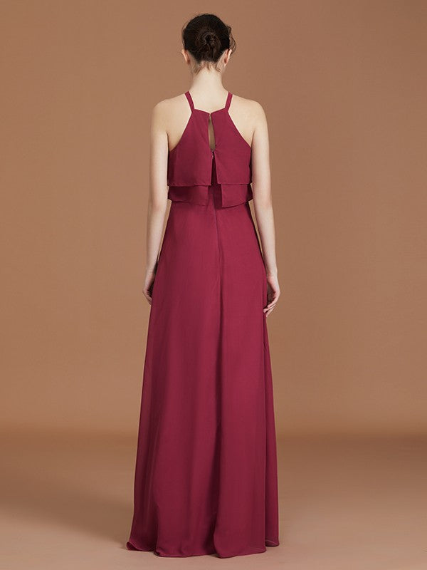 A-Line/Princess Scoop Sleeveless Floor-Length Ruffles Chiffon Bridesmaid Dress Ruffles Evening Dress