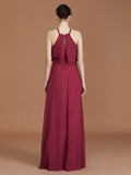 A-Line/Princess Scoop Sleeveless Floor-Length Ruffles Chiffon Bridesmaid Dress Ruffles Evening Dress