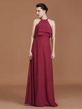 A-Line/Princess Scoop Sleeveless Floor-Length Ruffles Chiffon Bridesmaid Dress Ruffles Evening Dress