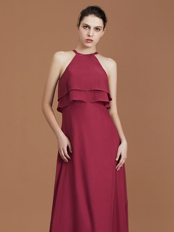 A-Line/Princess Scoop Sleeveless Floor-Length Ruffles Chiffon Bridesmaid Dress Ruffles Evening Dress