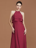 A-Line/Princess Scoop Sleeveless Floor-Length Ruffles Chiffon Bridesmaid Dress Ruffles Evening Dress