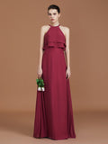 A-Line/Princess Scoop Sleeveless Floor-Length Ruffles Chiffon Bridesmaid Dress Ruffles Evening Dress