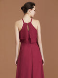 A-Line/Princess Scoop Sleeveless Floor-Length Ruffles Chiffon Bridesmaid Dress Ruffles Evening Dress
