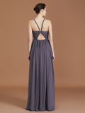 A-Line/Princess Lace Spaghetti Straps Sleeveless Floor-Length Chiffon Bridesmaid Dress Evening Prom Dress