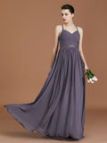 A-Line/Princess Lace Spaghetti Straps Sleeveless Floor-Length Chiffon Bridesmaid Dress Evening Prom Dress