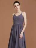 A-Line/Princess Lace Spaghetti Straps Sleeveless Floor-Length Chiffon Bridesmaid Dress Evening Prom Dress