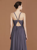 A-Line/Princess Lace Spaghetti Straps Sleeveless Floor-Length Chiffon Bridesmaid Dress Evening Prom Dress