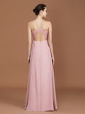 A-Line/Princess Halter Sleeveless Lace Floor-Length Chiffon Bridesmaid Dress Formal Evening Prom Dress