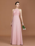 A-Line/Princess Halter Sleeveless Lace Floor-Length Chiffon Bridesmaid Dress Formal Evening Prom Dress