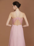 A-Line/Princess Halter Sleeveless Lace Floor-Length Chiffon Bridesmaid Dress Formal Evening Prom Dress