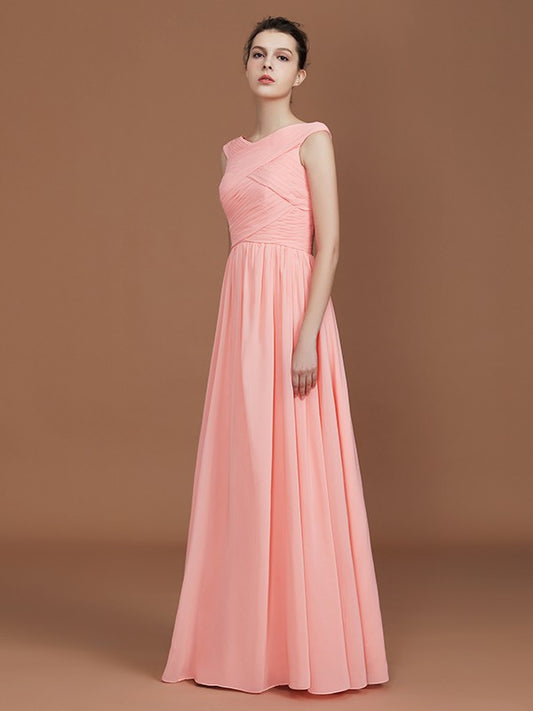 A-Line/Princess V-neck Sleeveless Floor-Length Chiffon Bridesmaid Dress Evening Prom Dress