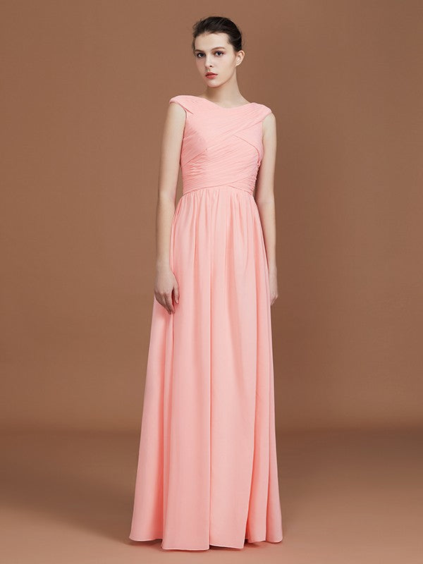 A-Line/Princess V-neck Sleeveless Floor-Length Chiffon Bridesmaid Dress Evening Prom Dress