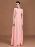 A-Line/Princess V-neck Sleeveless Floor-Length Chiffon Bridesmaid Dress Evening Prom Dress