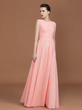 A-Line/Princess V-neck Sleeveless Floor-Length Chiffon Bridesmaid Dress Evening Prom Dress