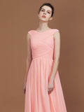 A-Line/Princess V-neck Sleeveless Floor-Length Chiffon Bridesmaid Dress Evening Prom Dress