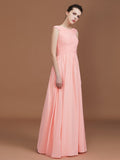 A-Line/Princess V-neck Sleeveless Floor-Length Chiffon Bridesmaid Dress Evening Prom Dress