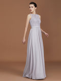 A-Line/Princess Scoop Lace Floor-Length Ruched Chiffon Bridesmaid Dress Evening Prom Dress