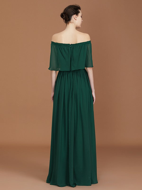 A-Line/Princess Pleats Off-the-Shoulder Floor-Length Chiffon Bridesmaid Dress Evening Dress