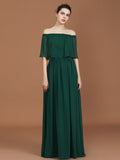 A-Line/Princess Pleats Off-the-Shoulder Floor-Length Chiffon Bridesmaid Dress Evening Dress