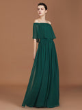 A-Line/Princess Pleats Off-the-Shoulder Floor-Length Chiffon Bridesmaid Dress Evening Dress