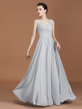 A-Line/Princess V-neck Sleeveless Floor-Length Chiffon Lace Bridesmaid Dress Evening Prom Dress