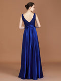 A-Line/Princess V-neck Sleeveless Satin Asymmetrical Lace Bridesmaid Dress Evening Prom Dress