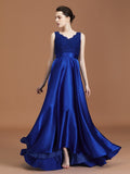 A-Line/Princess V-neck Sleeveless Satin Asymmetrical Lace Bridesmaid Dress Evening Prom Dress