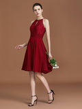 A-Line/Princess halter Sleeveless Knee-Length Chiffon Lace Bridesmaid Dress Wedding Guest Dress