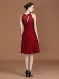 A-Line/Princess halter Sleeveless Knee-Length Chiffon Lace Bridesmaid Dress Wedding Guest Dress
