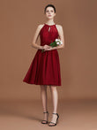A-Line/Princess halter Sleeveless Knee-Length Chiffon Lace Bridesmaid Dress Wedding Guest Dress