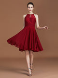 A-Line/Princess halter Sleeveless Knee-Length Chiffon Lace Bridesmaid Dress Wedding Guest Dress
