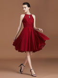 A-Line/Princess halter Sleeveless Knee-Length Chiffon Lace Bridesmaid Dress Wedding Guest Dress
