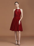 A-Line/Princess halter Sleeveless Knee-Length Chiffon Lace Bridesmaid Dress Wedding Guest Dress