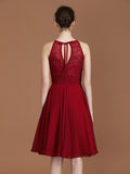 A-Line/Princess halter Sleeveless Knee-Length Chiffon Lace Bridesmaid Dress Wedding Guest Dress