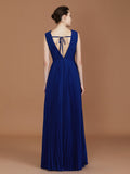A-Line/Princess V-neck Sleeveless Pleated Floor-Length Chiffon Bridesmaid Dress Evening Prom Dress